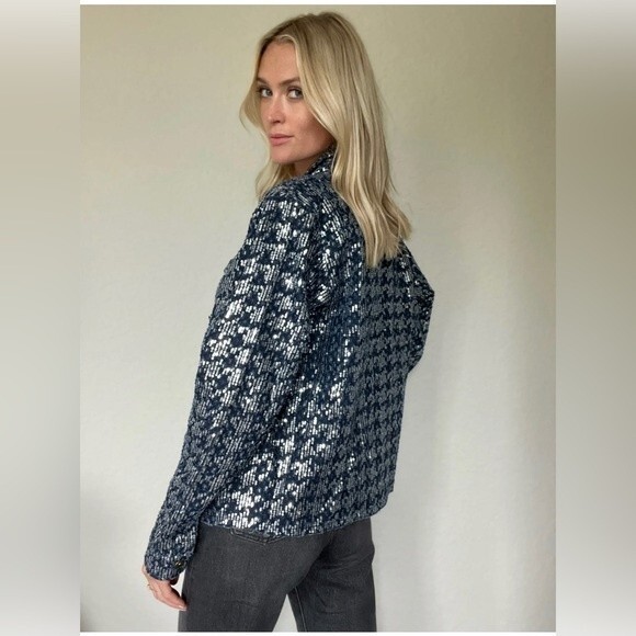 Six/Fifty Pixie Jacket Denim Sequin Blue Size Medium NWT - Picture 2 of 9